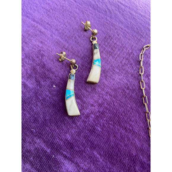 vintage Navajo necklace earring and bracelet sterling native opal turquoise - Picture 6 of 9